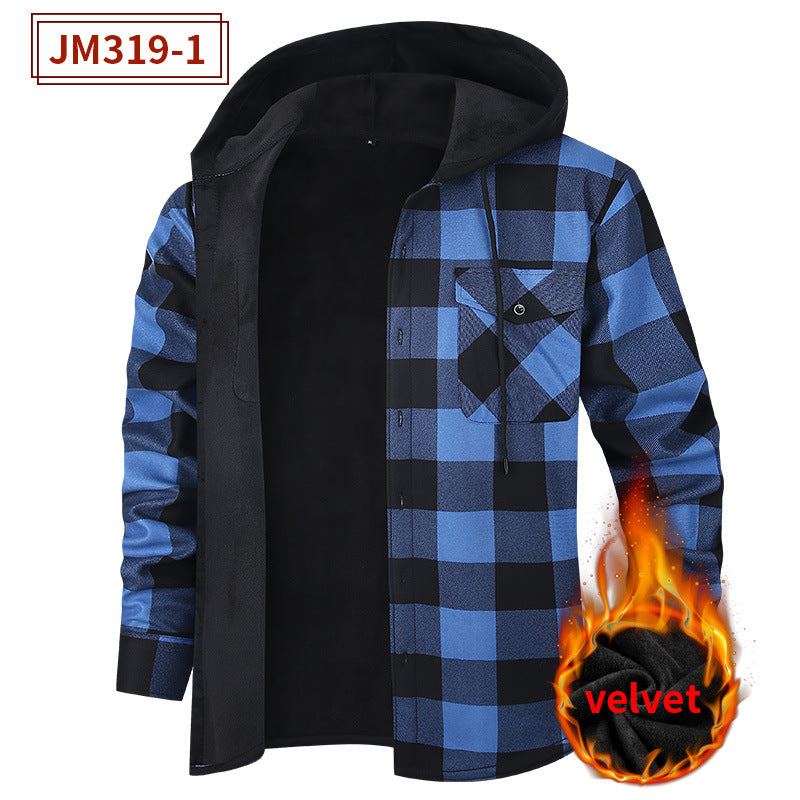 Mens FleeceLined Thickened Hooded Shirt
