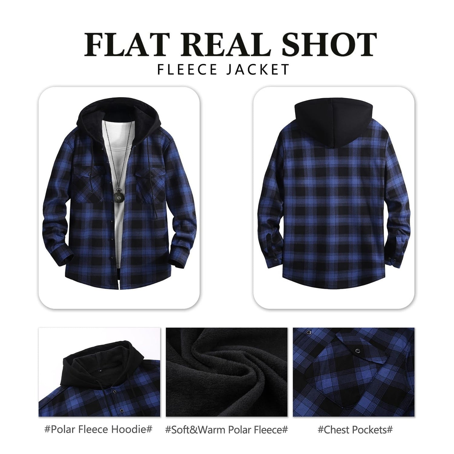 Mens FleeceLined Thickened Hooded Shirt